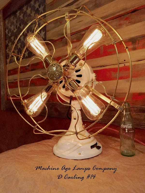 Industrial Lighting for Metal Fabrication ShopsSteampunk Industrial 1916 General Electric Fan Lamp with Brass Cage, DC14 sold