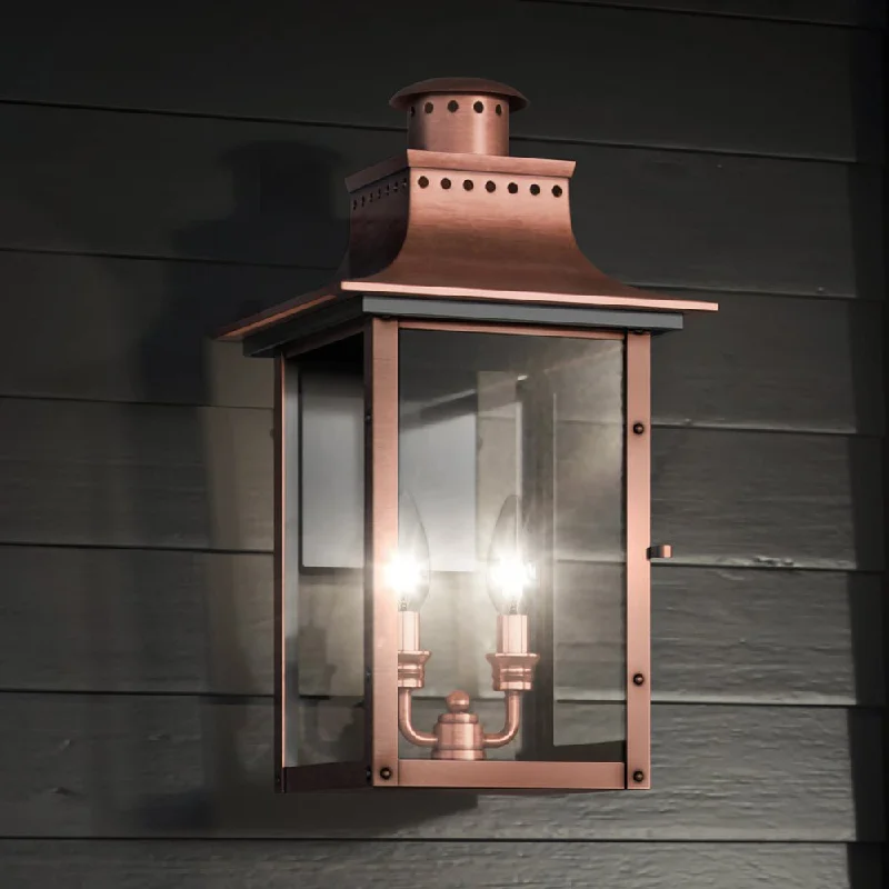 Industrial Flood Lighting for Outdoor Loading DocksUQL1412 Vintage Outdoor Wall Light, 19"H x 10"W, Rustic Copper Finish, Longview Collection