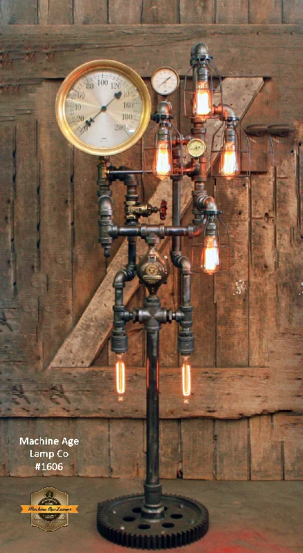 Industrial Emergency Lighting for Safety in FactoriesSteampunk Industrial / Antique Steam Gauge / Gear Base / Floor Lamp Light / #1606 Industrial Emergency Lighting for Safety in FactoriesSteampunk Industrial / Antique Steam Gauge / Gear Base / Floor Lamp Light / #1606