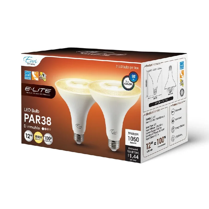 Industrial Wall - Mounted Lighting for Workshop Walls12W PAR38 Dimmable LED Bulb - 40 Degree Beam - E26 Medium Base - 1050 Lm - 2-Pack