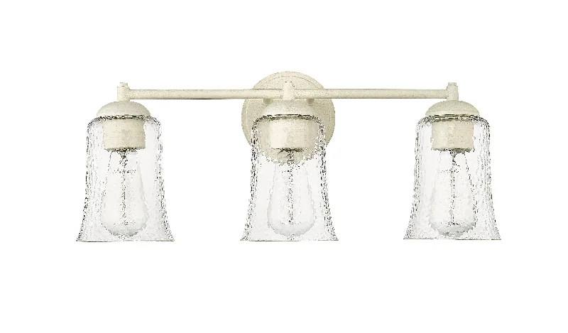 Industrial Ceiling - Mounted Lighting for Assembly Plants3 Lamps Abilene Vanity Light - Cottage White - Clear Chiseled Glass - 21.75in. Wide