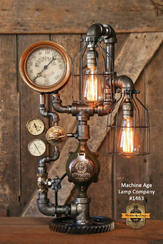 Durable Industrial Lighting for Harsh EnvironmentsSteampunk Industrial Steam Gauge Lamp, Railraod Locomotive #1463 - SOLD Durable Industrial Lighting for Harsh EnvironmentsSteampunk Industrial Steam Gauge Lamp, Railraod Locomotive #1463 - SOLD