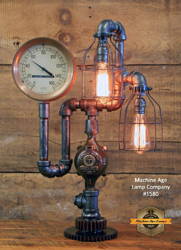 Industrial Task Lighting for Precision WorkstationsSteampunk Industrial / Steam Gauge / Gear Base / Lamp #1580