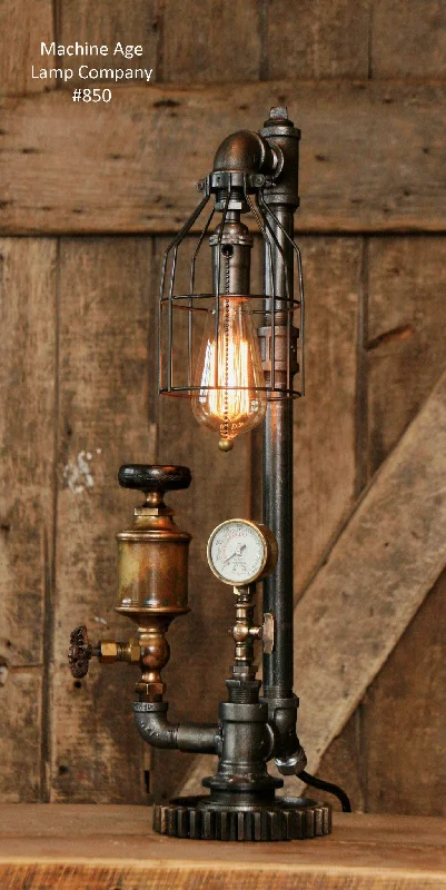Energy - Efficient Industrial Lighting for Cost - SavingsSteampunk Industrial, Antique Brass Oiler Gauge Lamp - #850