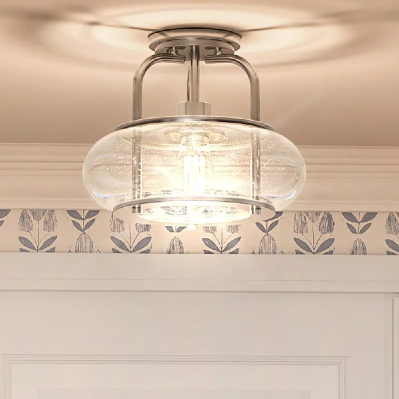 Industrial Flood Lighting for Outdoor Loading DocksUQL3280 Utilitarian Ceiling Light, 10"H x 12"W, Brushed Nickel Finish, Clearwater Collection