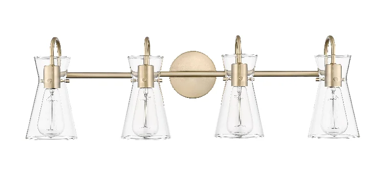 Industrial Lighting for Automotive Manufacturing Plants4 Lamps Camellia Vanity Light - Modern Gold - Clear Glass - 30.7in. Wide