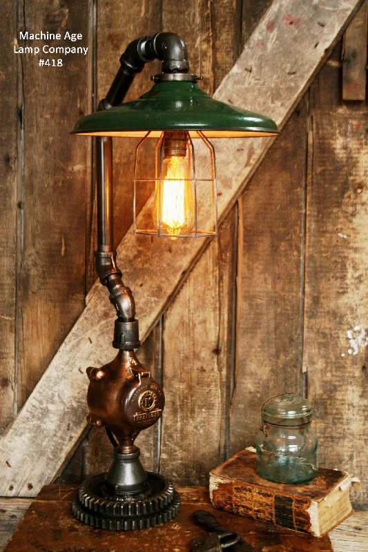 Industrial Lighting for Textile MillsSteampunk Lamp, Antique Gear and Antique Service Station Shade #418 Industrial Lighting for Textile MillsSteampunk Lamp, Antique Gear and Antique Service Station Shade #418