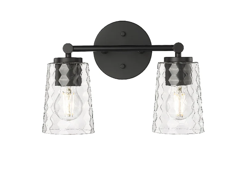 Industrial Lighting for Metal Fabrication Shops2 Lamps Ashli Vanity Light - Matte Black - Clear Honeycomb Glass - 13.5in. Wide