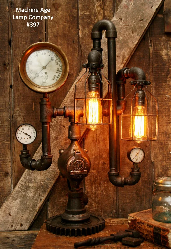 Industrial Task Lighting for Precision WorkstationsSteampunk Lamp, Antique Steam Gauge and Gear Base #397 - SOLD Industrial Task Lighting for Precision WorkstationsSteampunk Lamp, Antique Steam Gauge and Gear Base #397 - SOLD