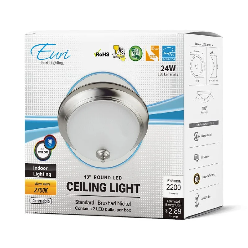 Industrial Pendant Lighting for Machine Shops24W 13in. Round Brushed Nickel Dimmable LED Ceiling Light - 180 Degrees Beam - 120V Direct Wiring - 2,200 Lm - 2700K Soft White Industrial Pendant Lighting for Machine Shops24W 13in. Round Brushed Nickel Dimmable LED Ceiling Light - 180 Degrees Beam - 120V Direct Wiring - 2,200 Lm - 2700K Soft White