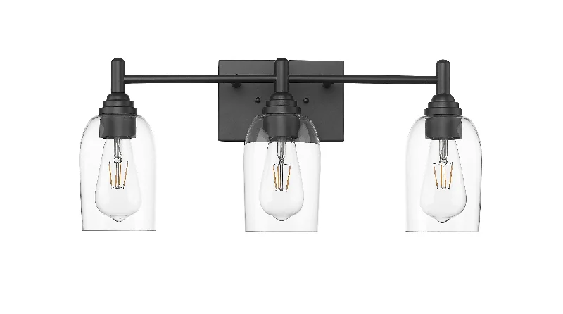 Industrial Lighting for Textile Mills3 Lamps Arlett Vanity Light - Matte Black - Clear Glass - 22in. Wide