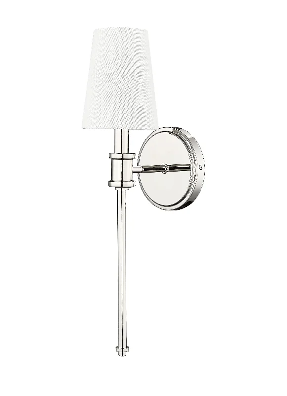 Color - Tunable Industrial Lighting for Special ApplicationsWall Sconce - Polished Nickel - White Linen Shade - 6.5in. Extension - E12 Candelabra Base Color - Tunable Industrial Lighting for Special ApplicationsWall Sconce - Polished Nickel - White Linen Shade - 6.5in. Extension - E12 Candelabra Base