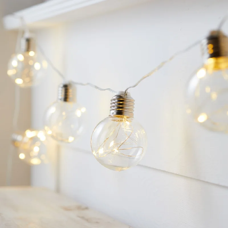 LED String Lights with Warm White Glow10 Silver Micro Battery Festoon Lights