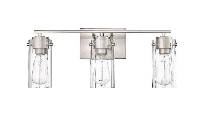 Industrial Lighting for Printing Press Facilities3 Lamps Serena Vanity Light - Brushed Nickel - Clear Ribbed Glass - 21.5in. Wide