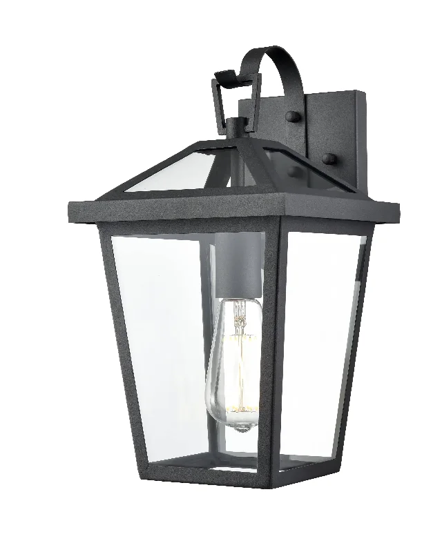 Industrial Pendant Lighting for Machine ShopsMensun Outdoor Wall Sconce - Textured Black - Clear Glass - 8.75in. Extension - E26 Medium Base