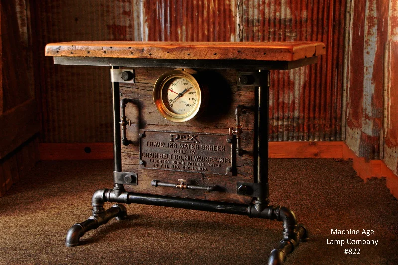 Industrial Exit Sign Lighting for Quick EvacuationIndustrial, Barn wood Steam Gauge Table, Lamp Stand  #822