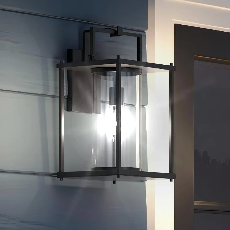 Industrial Flood Lighting for Outdoor Loading DocksUQL1521 Mid-Century Modern Outdoor Wall Light, 17"H x 9.25"W, Matte Black Finish, Alhambra Collection