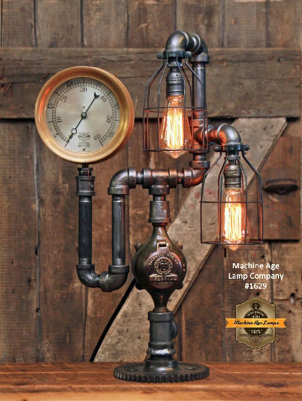Industrial Lighting for Chemical PlantsSteampunk Industrial / Gear Base / Antique Brass Steam Gauge / Lamp / Light / #1629 - Sold Industrial Lighting for Chemical PlantsSteampunk Industrial / Gear Base / Antique Brass Steam Gauge / Lamp / Light / #1629 - Sold