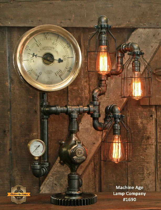 High - Bay LED Industrial Lighting for WarehousesSteampunk Industrial / Chicago / Antique Steam Gauge / Gear / Lamp #1690