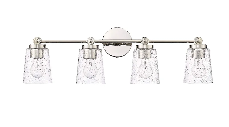 Shock - Resistant Industrial Lighting for Vibrating Machinery Areas4 Lamps Lauryn Vanity Light - Polished Nickel - Clear Seeded Glass - 30.5in. Wide