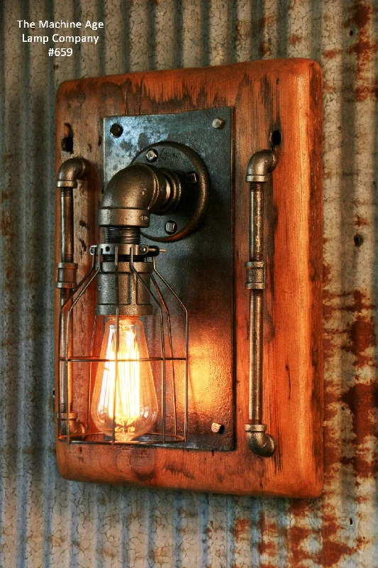 Low - Bay Industrial Lighting Fixtures for Small FactoriesSteampunk, Industrial Barn Wood Wall Sconce, light, lamp, #659