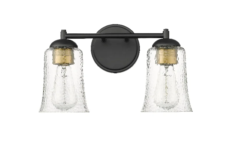 Dust - Resistant Industrial Lighting for Dirty Workspaces2 Lamps Abilene Vanity Light - Matte Black - Clear Chiseled Glass - 15in. Wide
