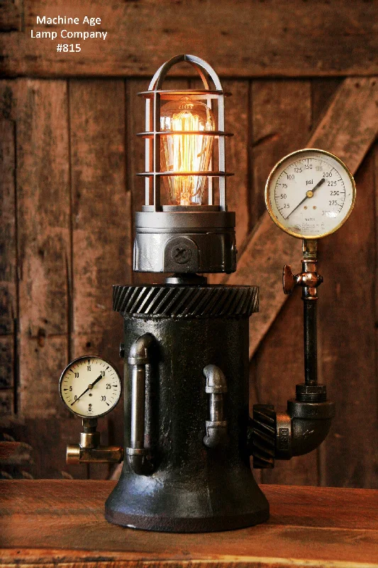 Adjustable Industrial Lighting for Flexible IlluminationSteampunk Industrial, Lighthouse Steam Gauge Gear lamp #815 sold