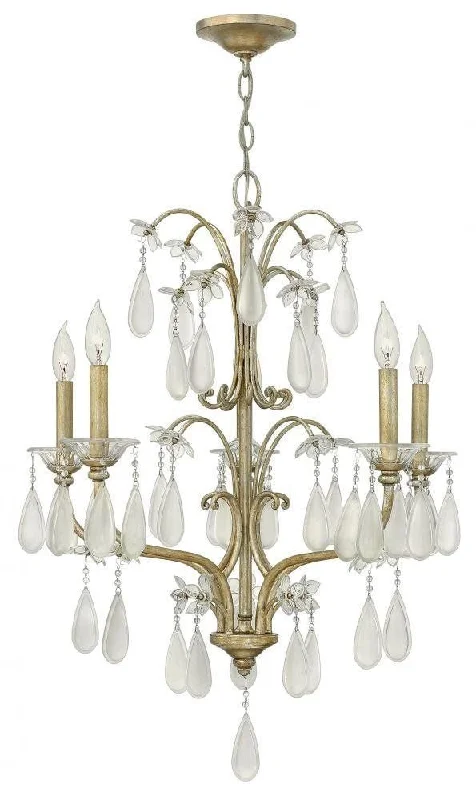 Hinkley Lighting Fredrick Ramond FR40315 SLF Francesca Collection Five Light Hanging Chandelier in Silver Leaf Finish