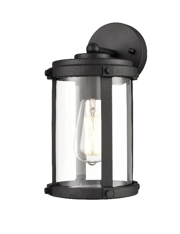 Industrial Lighting for Automotive Manufacturing PlantsOutdoor Wall Sconce - Textured Black - Clear Glass - 7in. Extension - E26 Medium Base