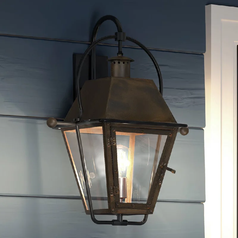Industrial Area Lighting for Large Open SpacesUQL1376 Historic Outdoor Wall Light, 22.5"H x 17.75"W, Bygone Bronze Finish, Paris Collection