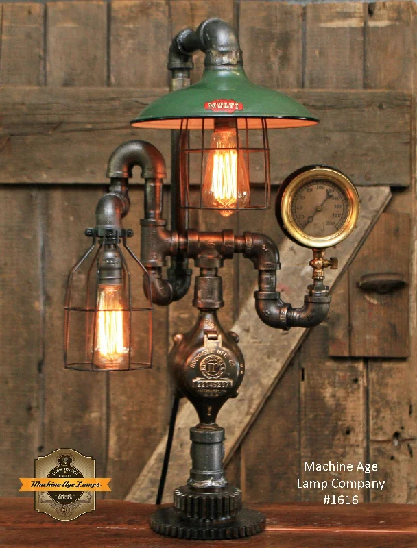 Industrial Lighting with High CRI (Color Rendering Index) for True Color PerceptionSteampunk Industrial / Antique Shade and Steam Gauge / Gear / Meter / Lamp #1616 sold