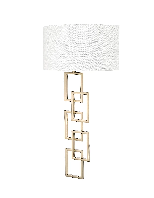 Industrial Exit Sign Lighting for Quick EvacuationRylee Wall Sconce - Modern Gold - White Linen Shade - 7in. Extension - E12 Candelabra Base Industrial Exit Sign Lighting for Quick EvacuationRylee Wall Sconce - Modern Gold - White Linen Shade - 7in. Extension - E12 Candelabra Base