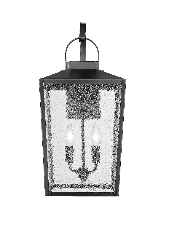 Industrial Lighting for Chemical PlantsDevens Outdoor Wall Sconce - Powder Coated Black - Clear Seeded Glass - 12in. Extension - E26 Candelabra Base