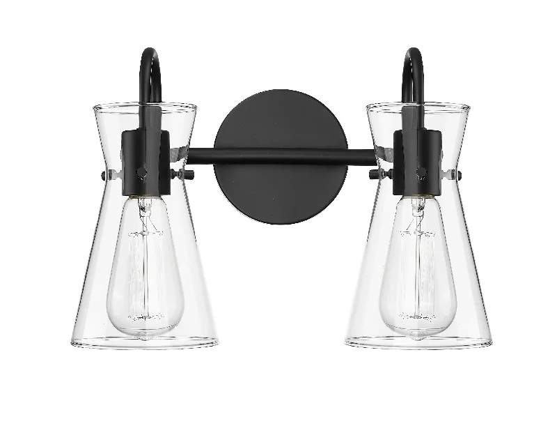 Industrial Area Lighting for Large Open Spaces2 Lamps Camellia Vanity Light - Matte Black - Clear Glass - 13.4in. Wide