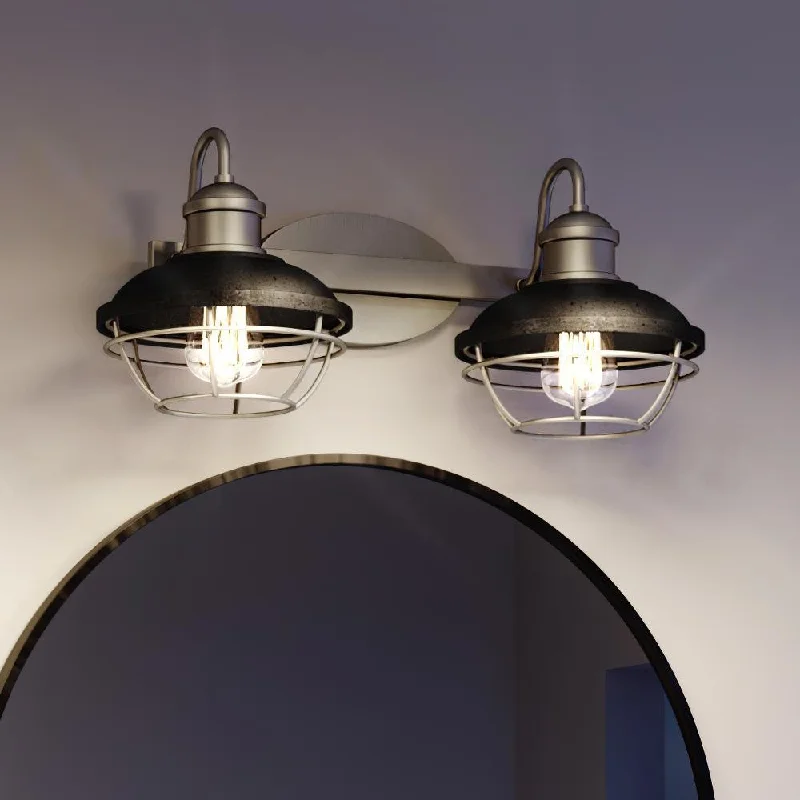 Industrial Lighting with High CRI (Color Rendering Index) for True Color PerceptionUQL3462 Luxe Industrial Bath Vanity Light, 8.75"H x 17"W, Rustic Polished Nickel Finish, Davenport Collection