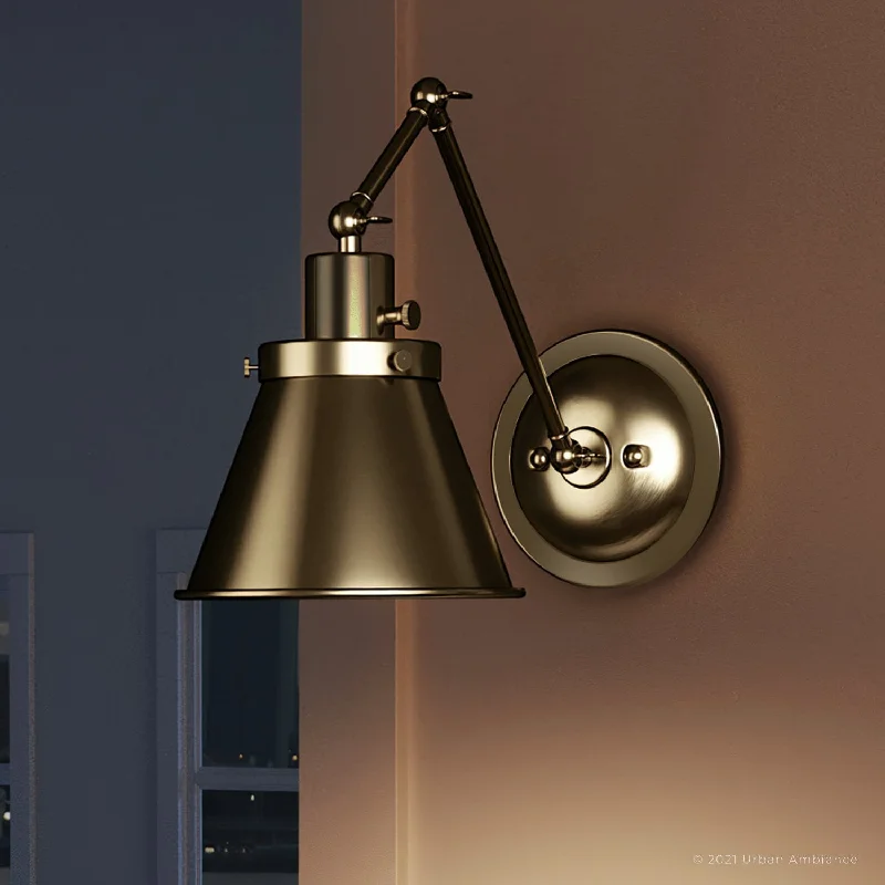 Industrial Lighting for Woodworking FactoriesUHP3322 Traditional Wall Light, 14.375"H x 8.25"W, Olde Brass Finish, Pawtucket Collection