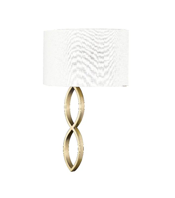 Durable Industrial Lighting for Harsh EnvironmentsRylee Wall Sconce - Vintage Brass - White Linen Shade - 6.37in. Extension - E26 Medium Base Durable Industrial Lighting for Harsh EnvironmentsRylee Wall Sconce - Vintage Brass - White Linen Shade - 6.37in. Extension - E26 Medium Base