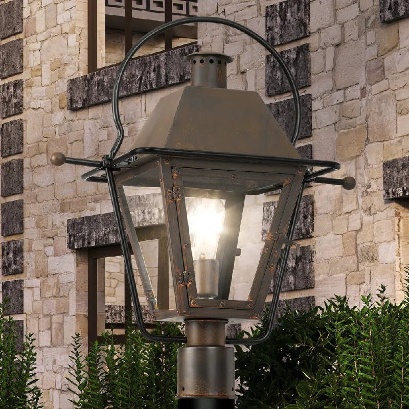 Industrial Lighting for Metal Fabrication ShopsUQL1375 Historic Outdoor Post/Pier Light, 22.75"H x 17.75"W, Bygone Bronze Finish, Paris Collection