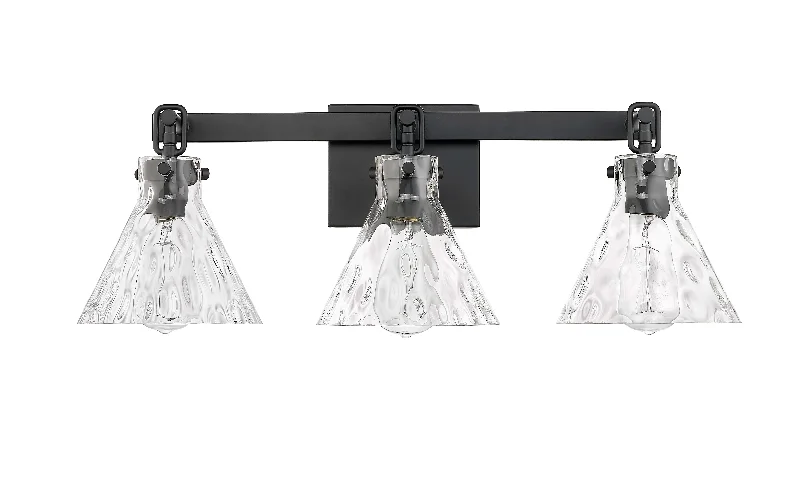 Dust - Resistant Industrial Lighting for Dirty Workspaces3 Lamps Barlon Vanity Light - Matte Black - Clear Water Glass - 25.5in. Wide