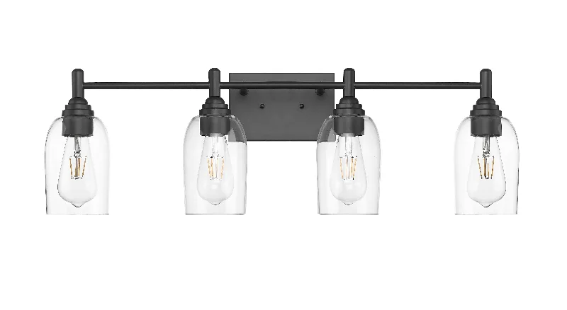 Industrial Exit Sign Lighting for Quick Evacuation4 Lamps Arlett Vanity Light - Matte Black - Clear Glass - 30.9in. Wide