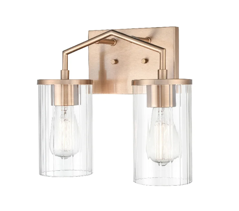 Industrial Lighting for Textile Mills2 Lamps Beverlly Vanity Light - Modern Gold - Clear Beveled Glass - 13in. Wide Industrial Lighting for Textile Mills2 Lamps Beverlly Vanity Light - Modern Gold - Clear Beveled Glass - 13in. Wide