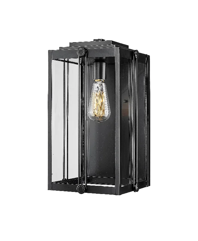 Industrial Lighting for Textile MillsOakland Outdoor Wall Sconce - Powder Coated Black - Clear Glass - 9.37in. Extension - E26 Medium Base