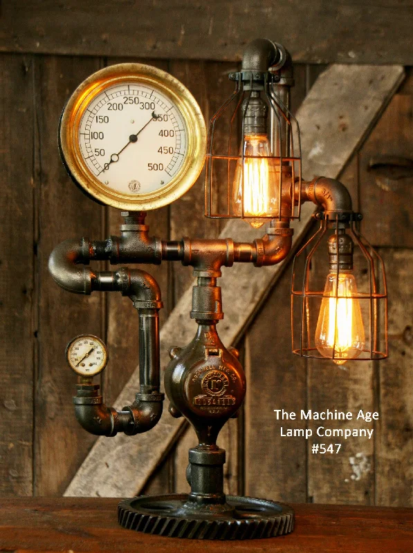 Industrial Lighting for Pharmaceutical ManufacturingSteampunk Lamp, Antique Steam Gauge and Gear Base #547 Industrial Lighting for Pharmaceutical ManufacturingSteampunk Lamp, Antique Steam Gauge and Gear Base #547