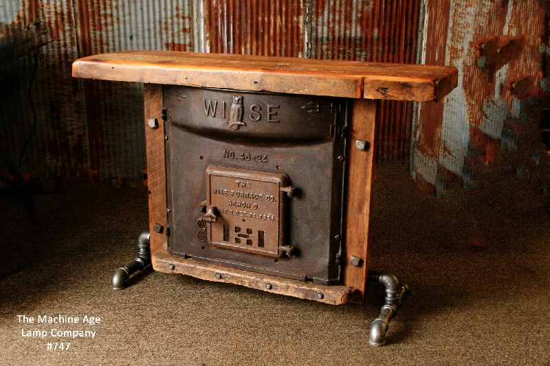 Industrial Area Lighting for Large Open SpacesIndustrial Antique Furnace Door Lamp Stand Table, Barn Wood Top, #747 Industrial Area Lighting for Large Open SpacesIndustrial Antique Furnace Door Lamp Stand Table, Barn Wood Top, #747