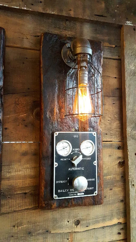 Durable Industrial Lighting for Harsh EnvironmentsSteampunk, Industrial Barn Wood Wall Sconce, Boiler Control, light, lamp, #1069 - SOLD