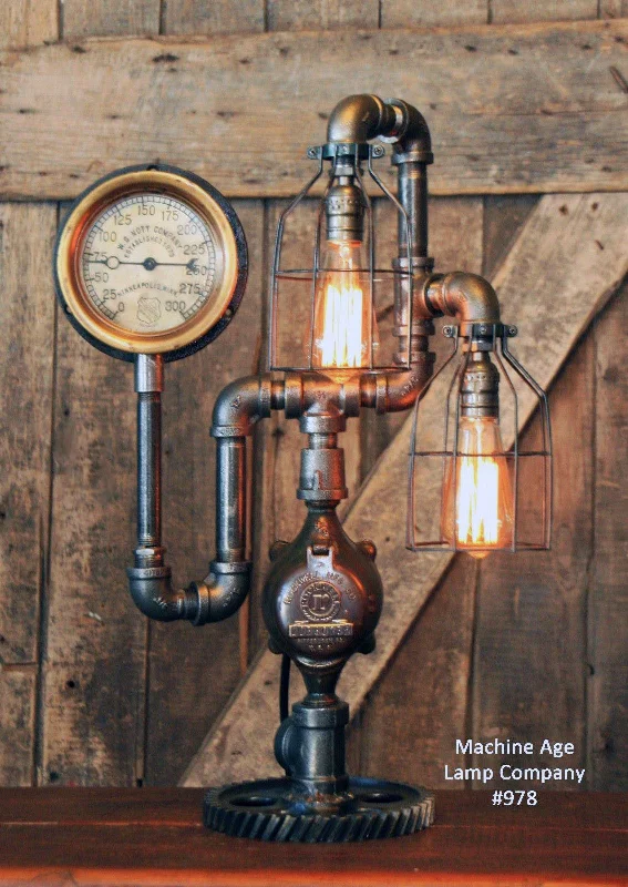 Industrial Lighting for Woodworking FactoriesSteampunk Industrial, Steam Gauge and Oiler, Lamp, Minneapolis MN #978 - SOLD