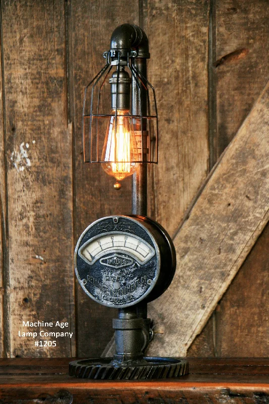 Industrial Area Lighting for Large Open SpacesSteampunk Industrial Electrical Meter / Gauge Lamp Light / Chicago / #1205 - SOLD