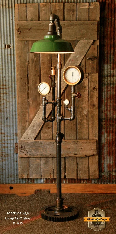 Corrosion - Resistant Industrial Lighting for Coastal FactoriesSteampunk Industrial Floor Lamp / Steam Gauge / Shade / Gear / Lamp #1495