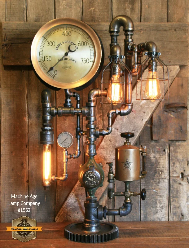 Industrial Lighting for Woodworking FactoriesSteampunk Industrial / Antique Steam Gauge / Oiler / Gear / St Paul MN / Lamp #1562