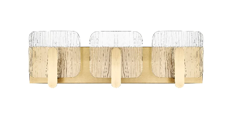 Waterproof Industrial Lighting for Wet Areas3 Lamps Rimini Vanity Light - Vintage Brass - Clear Textured Glass - 24in. Wide